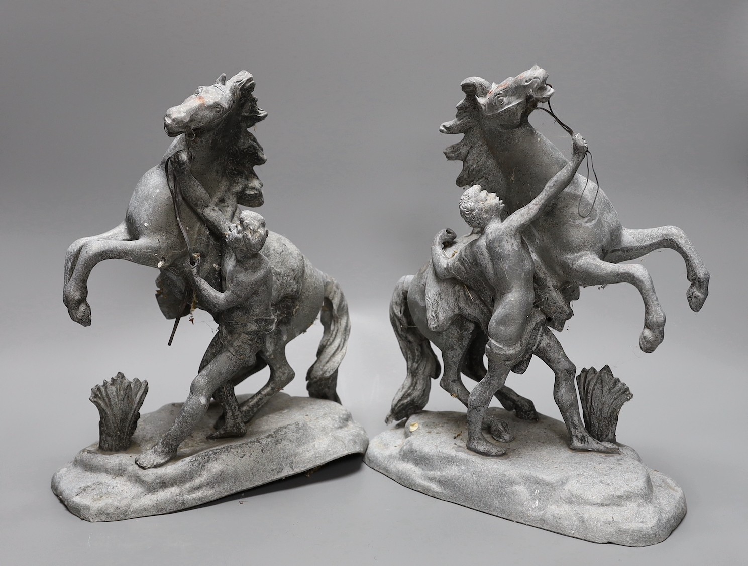 A pair of 19th century spelter Marli horse groups, 29cm